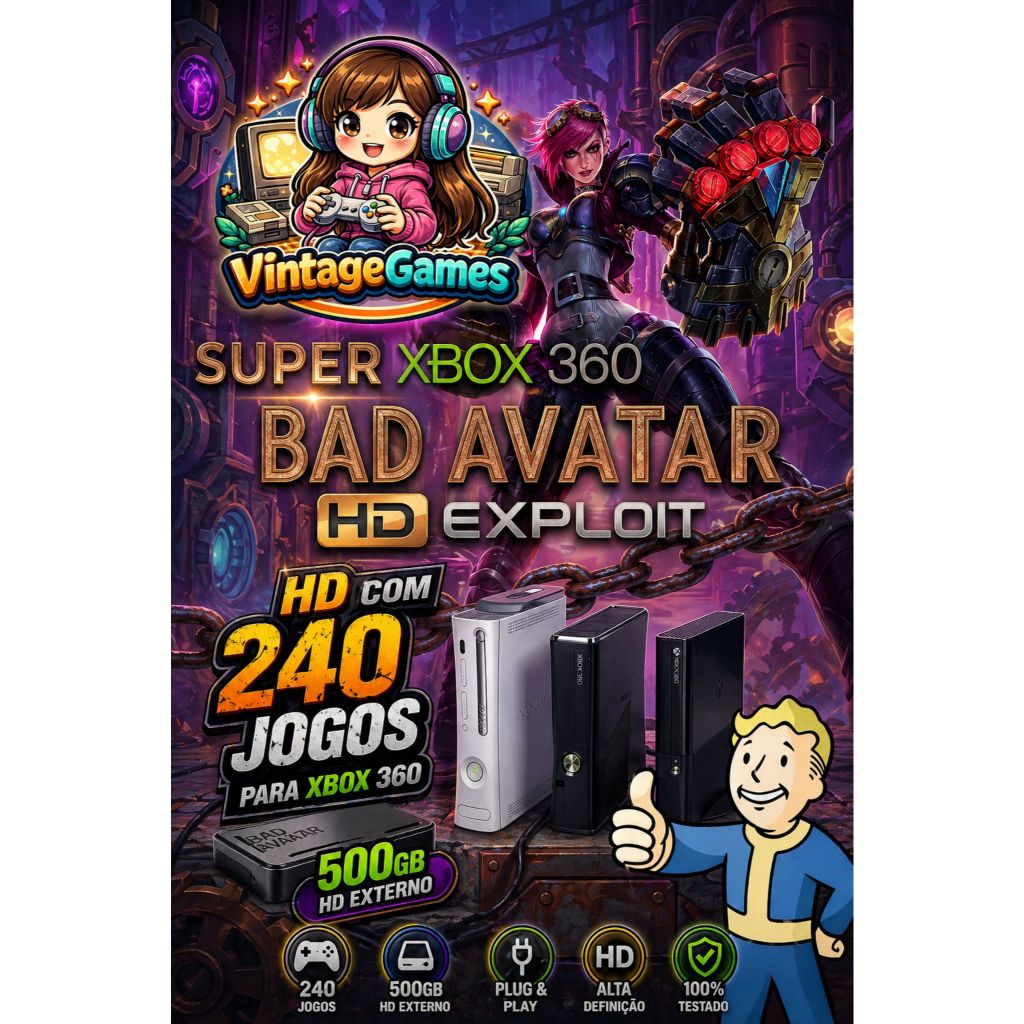 HD / Pendrive com 240 Jogos para Xbox 360 BadAvara