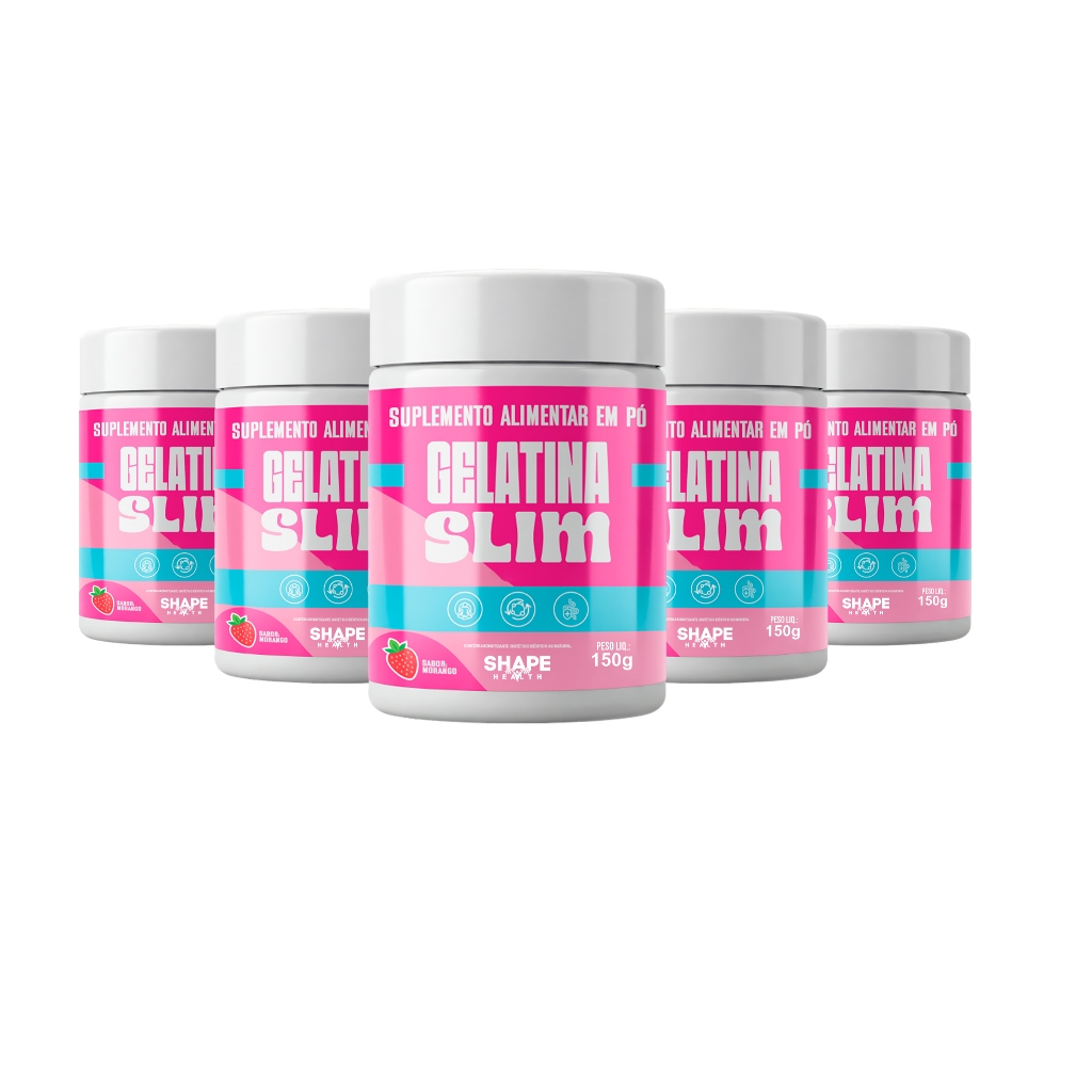 Kit 5 Gelatina Slim 90g Original Sabor Morango Loj