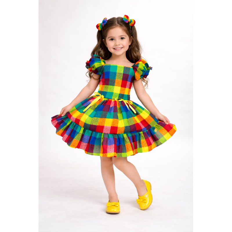Vestido caipira junino menina festa quadrilha xadr
