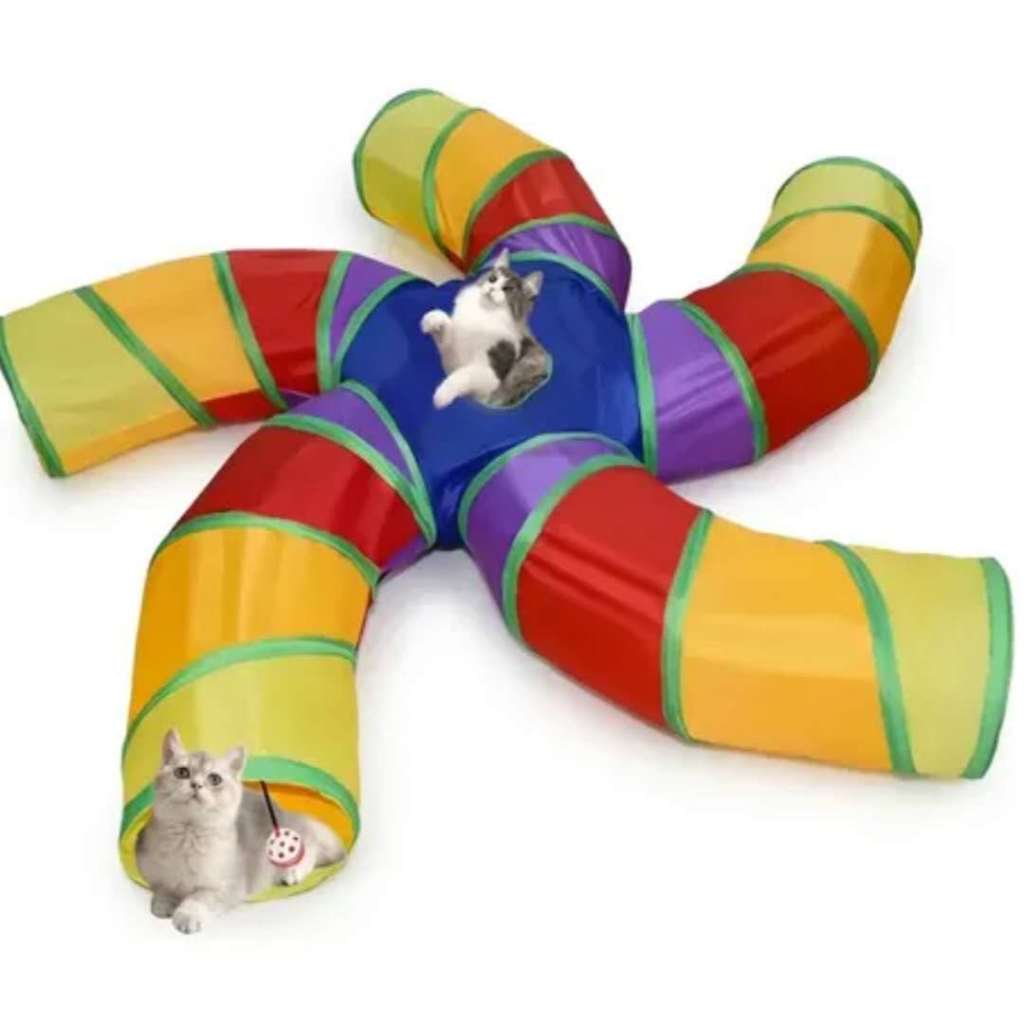 Túnel Dobrável para Gatos em T | Brinquedo com 3