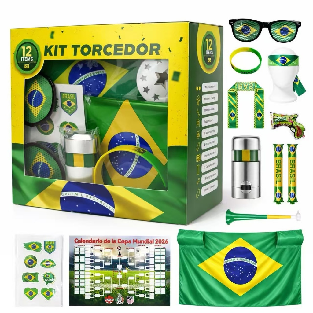 Kit Torcidor Torcida  Brasil Copa 2026 Kit Com 12p