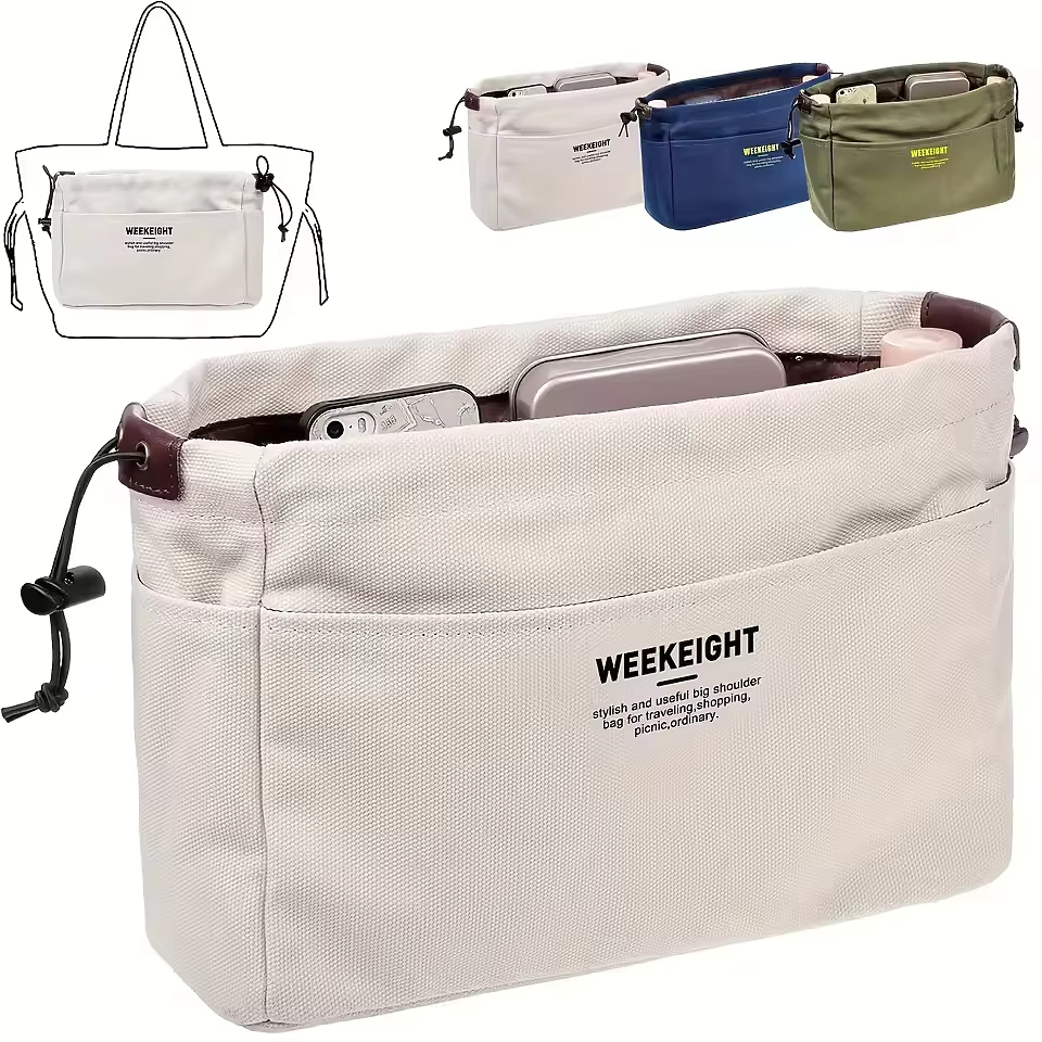 Bolsa organizadora de lona com cordão, divisória
