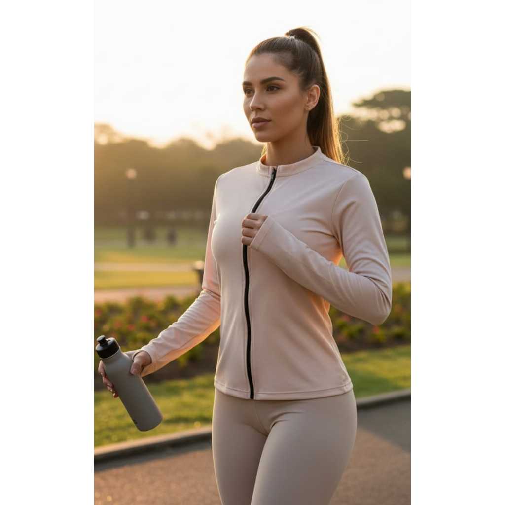 JAQUETA FEMININA DRY FIT HELANCA SLIM ZÍPER CAM