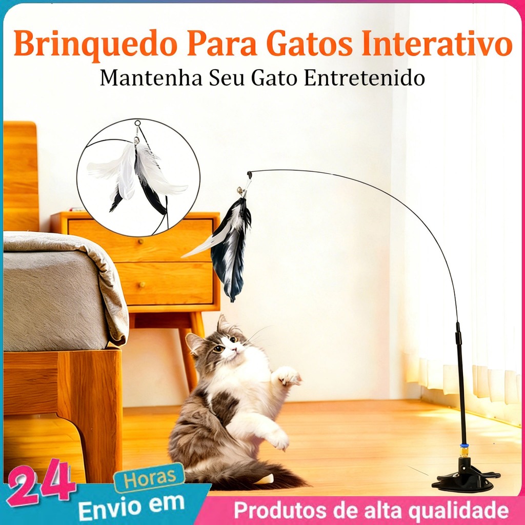 Vara Automática Interativa para Gatos com Penas e