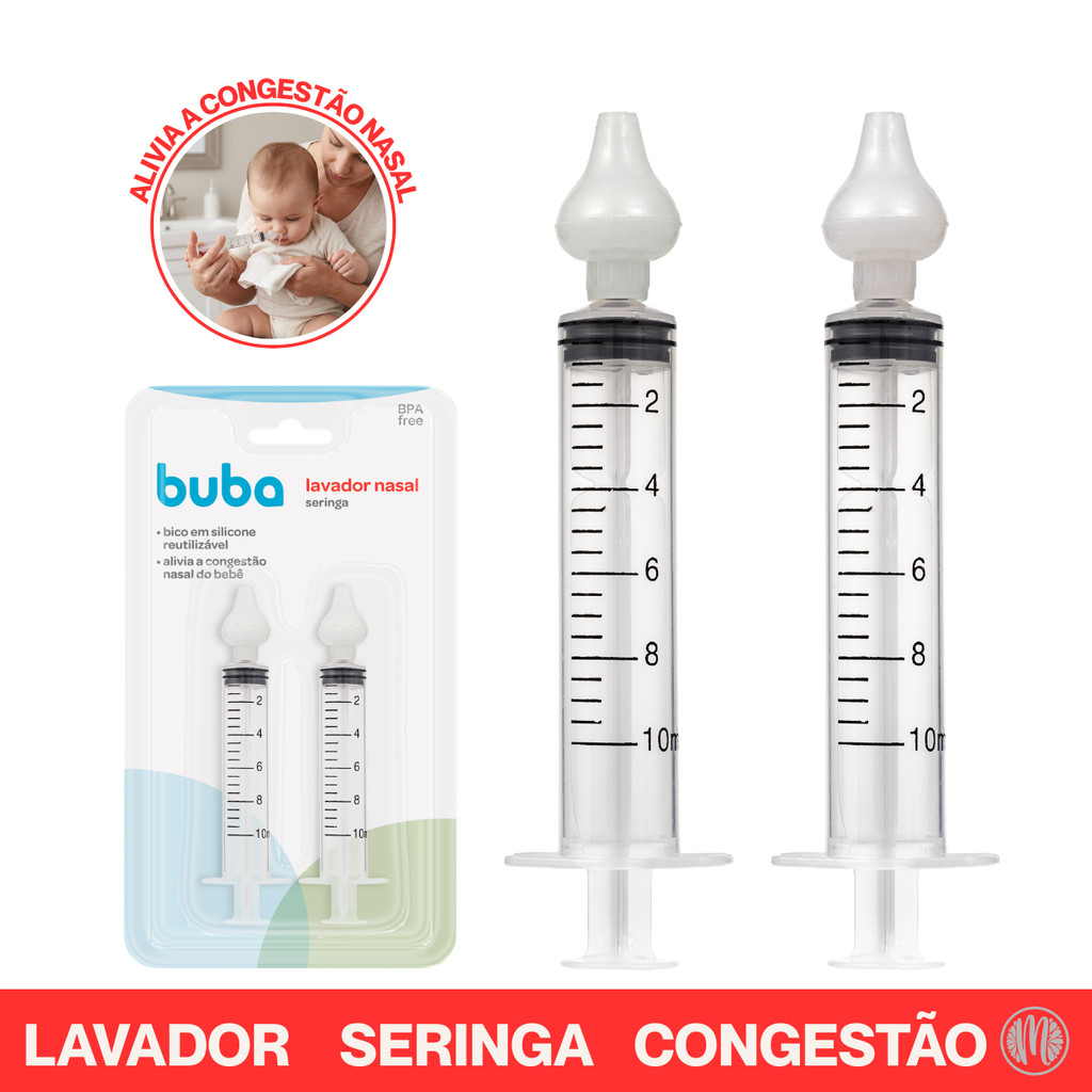 Kit 2 Lavador Nasal Seringa Buba Bebê Bico Silico