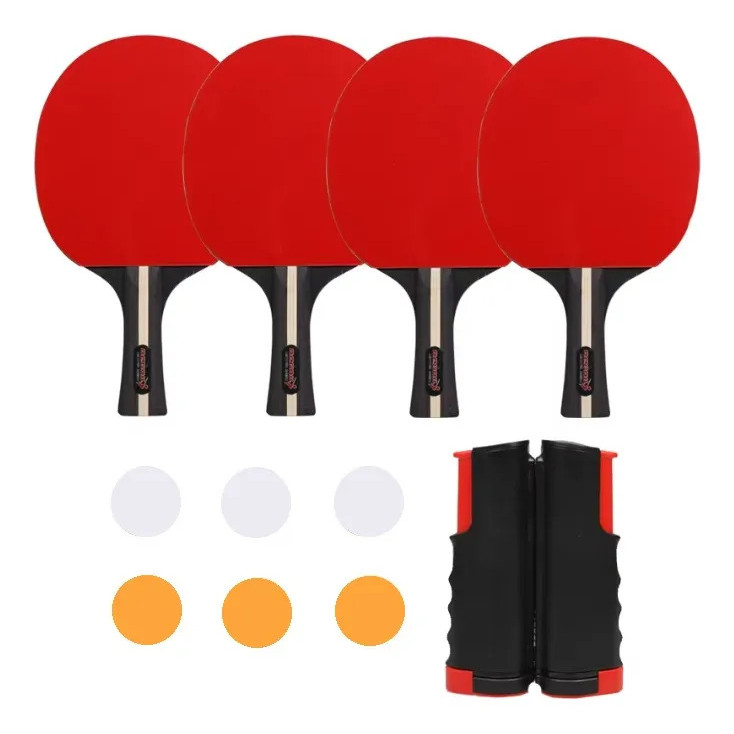 KIT TENIS DE MESA 4 RAQUETES 8 BOLINHAS PING PONG 