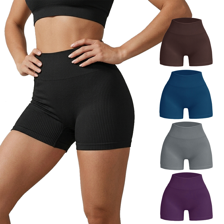 Short Academia Feminino Canelado Liso Cintura Alta