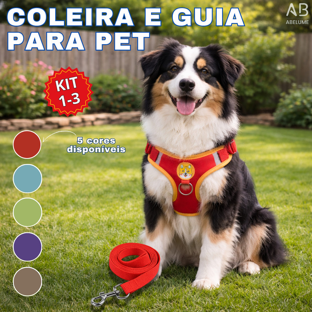Coleira De Peitoral Cachorro Com Guia Para Caes e 