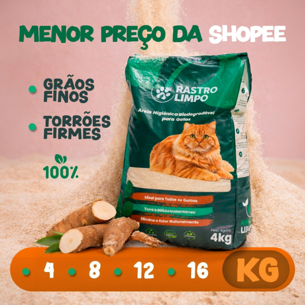 Areia 4 a 16 Kg Biodegradável Grãos Finos Rastro