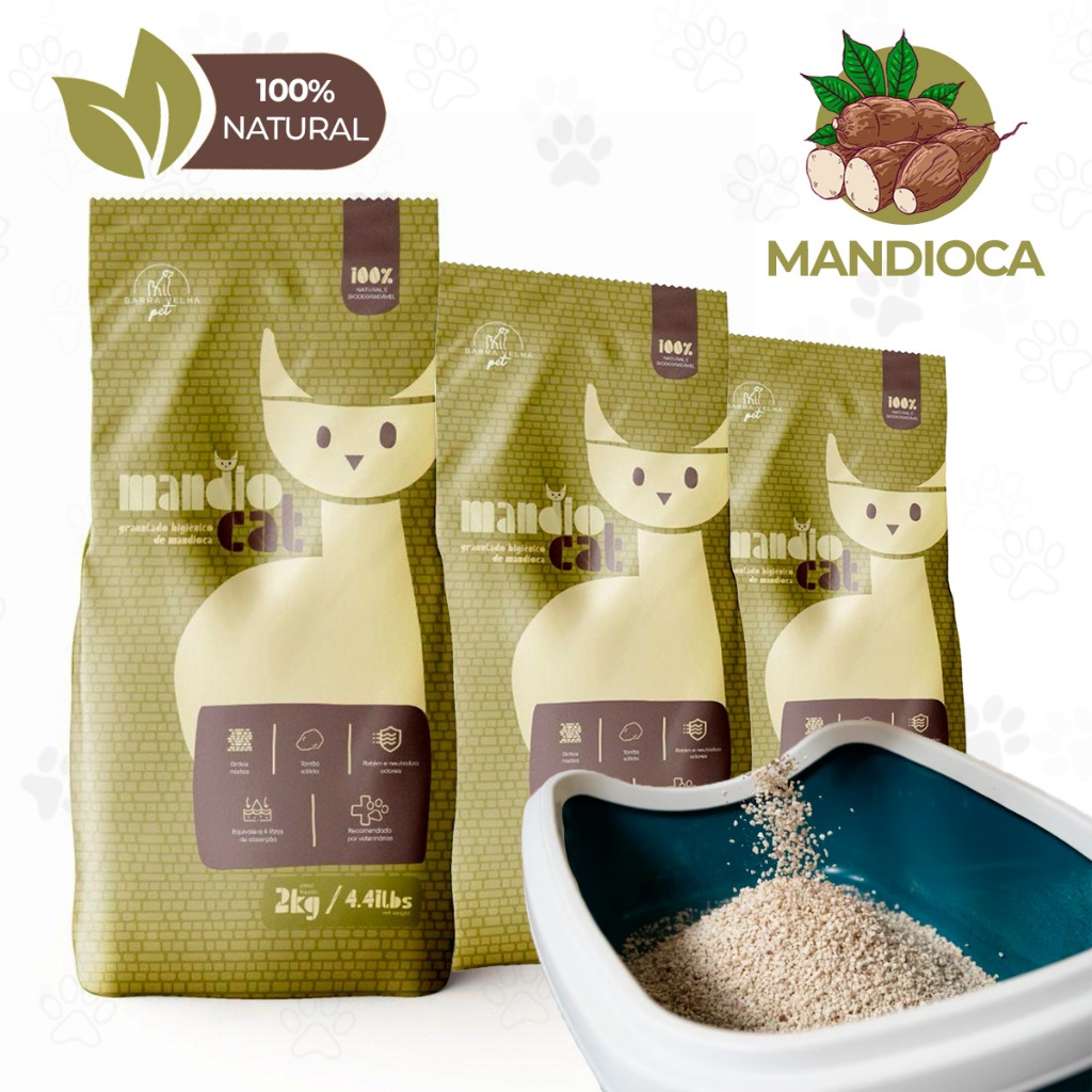Areia de Gato Mandiocat Mandioca Grão Grossos Bio