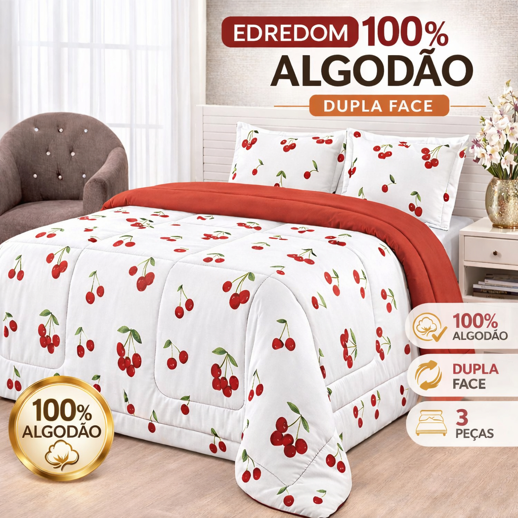 Edredom Solteiro Casal Queen Dupla Face Percal 100