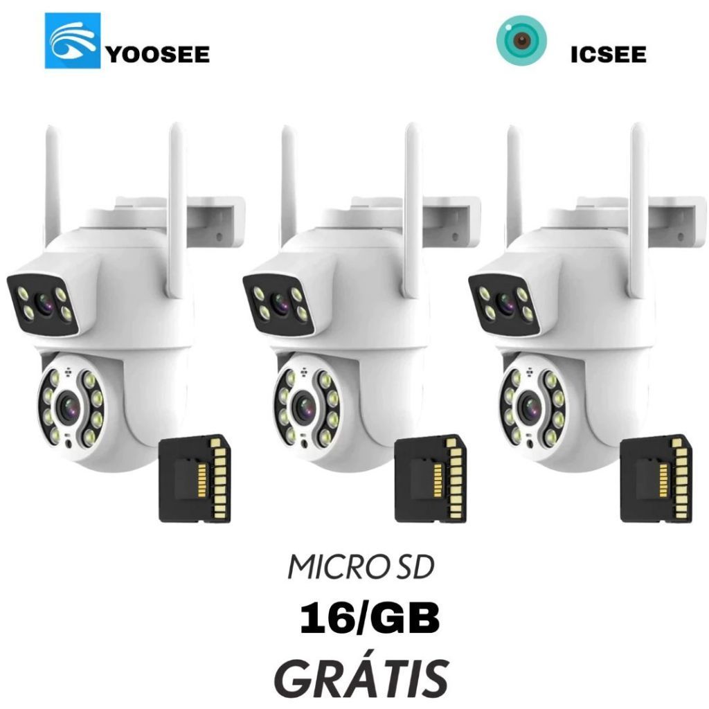KIT3 Câmera De Segurança Lente Dupla IP66 Wi-Fi 