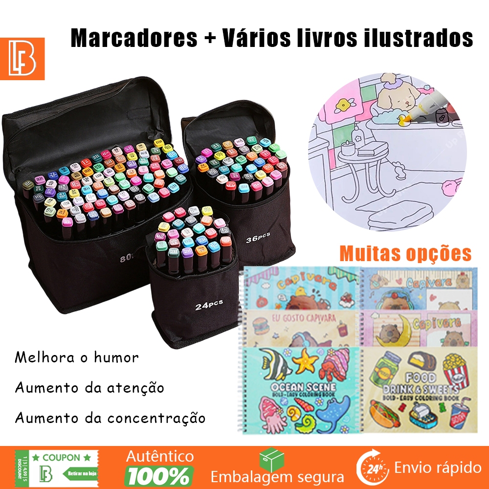 Kit Livro De Colorir Capa Dura 50 Páginas + 24/36