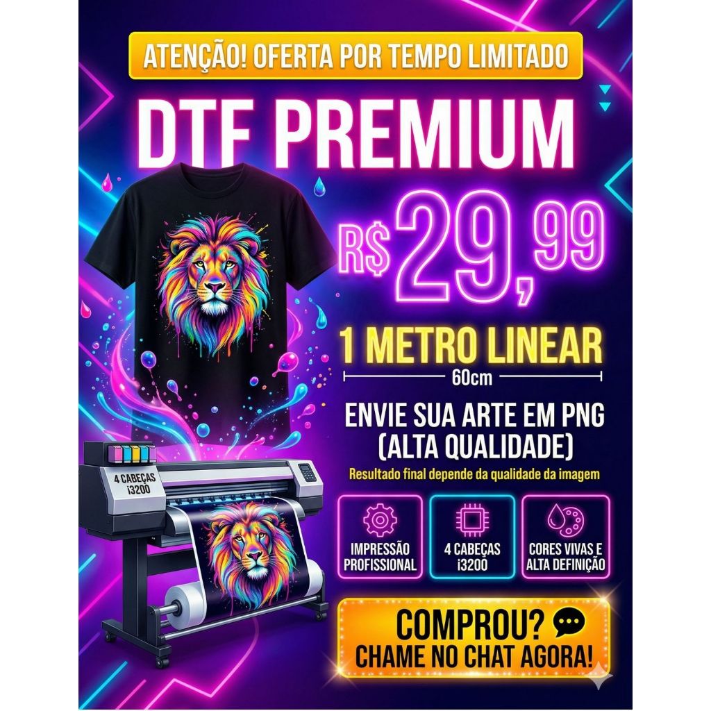 DTF 1 METRO LINEAR (60cm)  Cores Vivas e Alta Qual