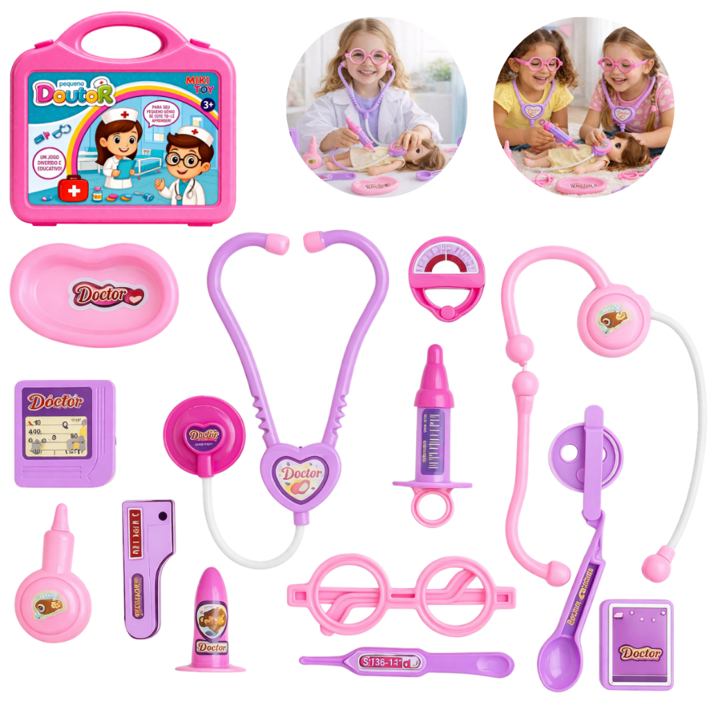 Kit Médico Infantil Rosa Menina Mala Portátil Br