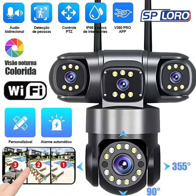 3 Lentes Câmera Wi-Fi panorâmica 360° sem ponto
