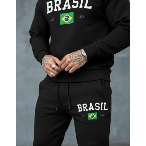 Conjunto Brasil Moletom E Calça Moletom Algodão