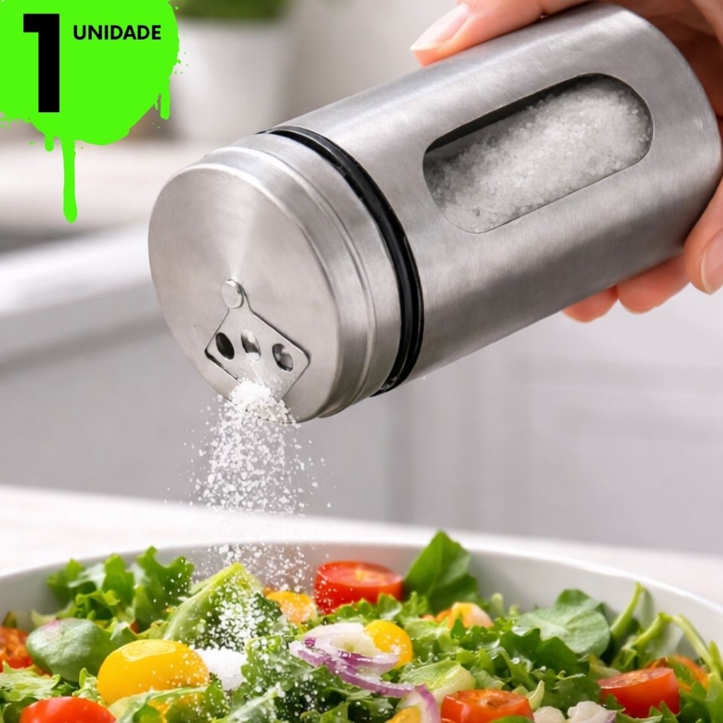 Saleiro de Vidro e Capa em Aço Inox com Dosador A