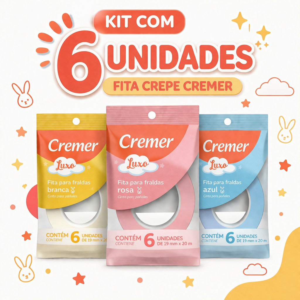 Kit 6 Unidades Fita Crepe Cremer 19mm x 20m Para F