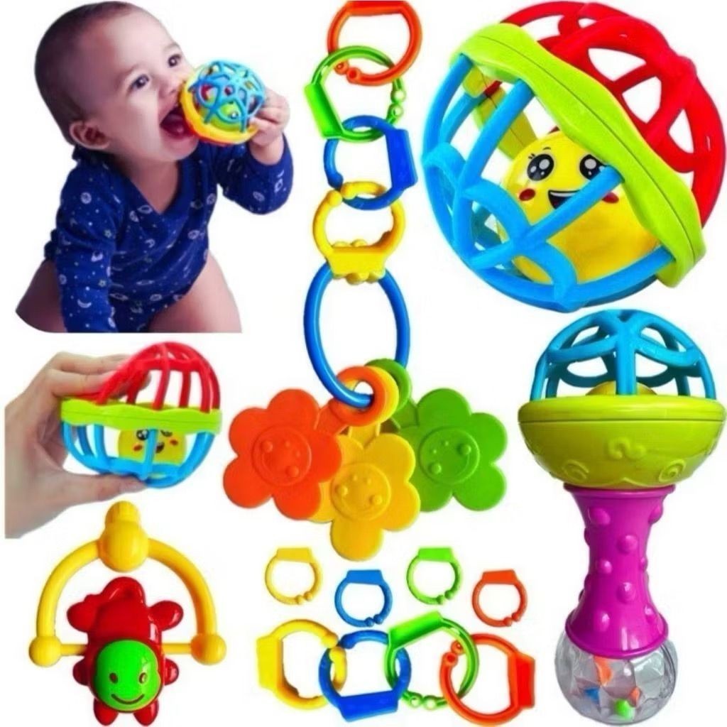 Kit 8 Brinquedos Bebe Chocalho Mordedor Silicone M