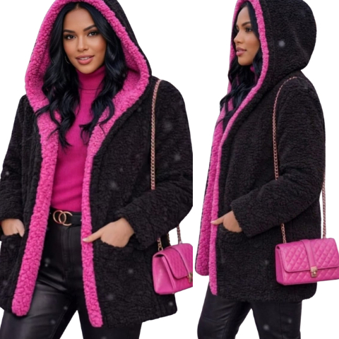 Casaco Teddy Feminino Dupla Face com Capuz Inverno