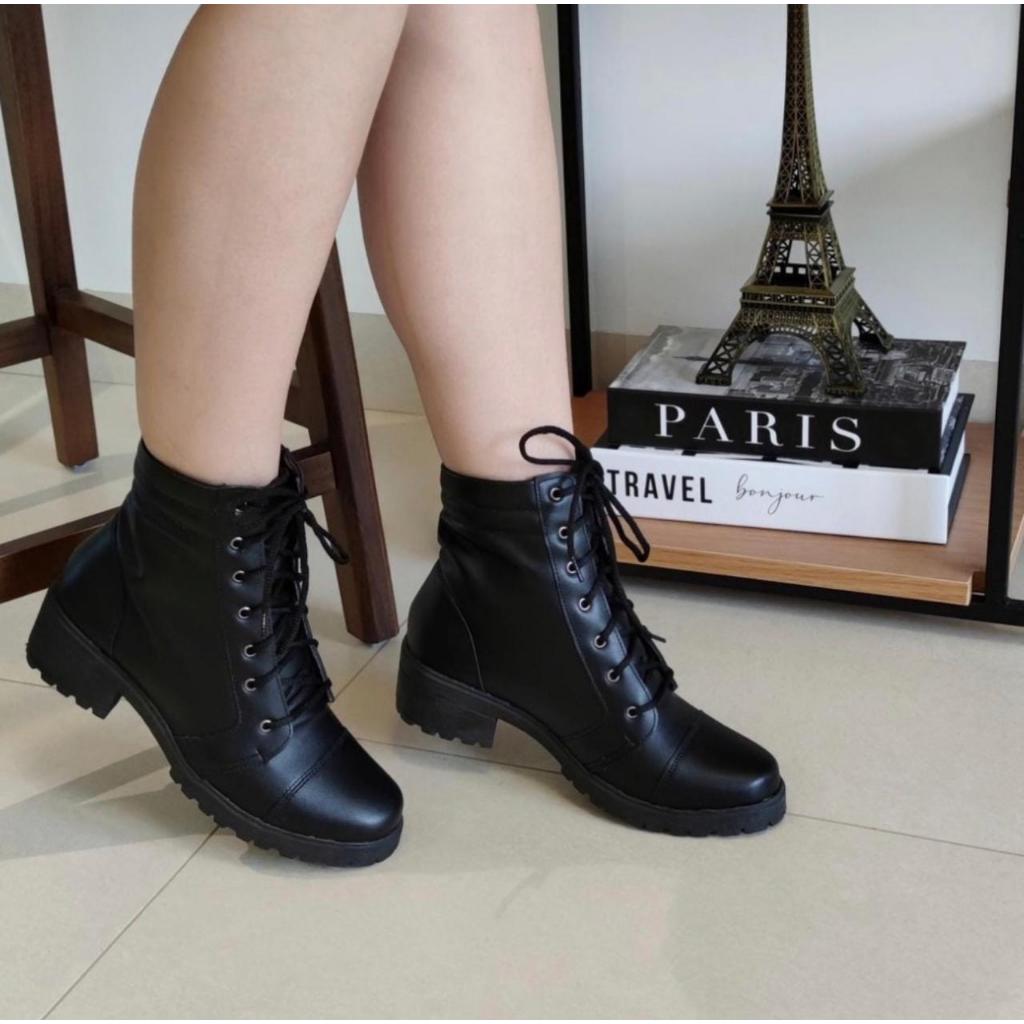 Bota Feminina Coturno Preto Confortável Tratorado