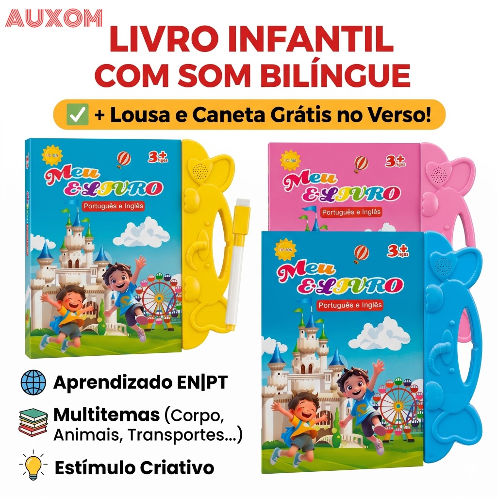 AUXOM Livro Interativo com Som Infantil Bilíngue 