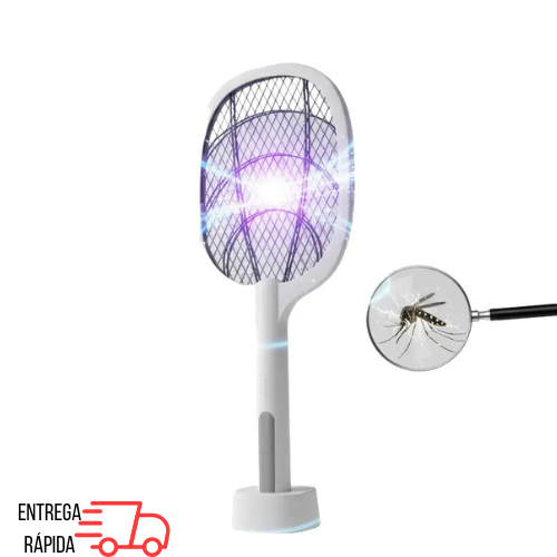 Raquete Mata Mosquito Recarregável Com Suporte De
