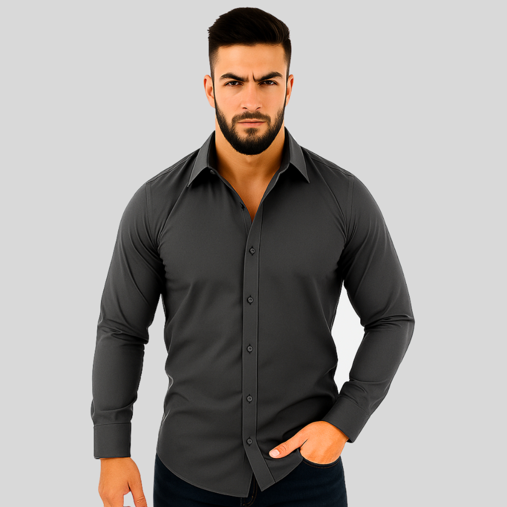 Camisa Social Masculina Slim Fit Manga Longa em Tr