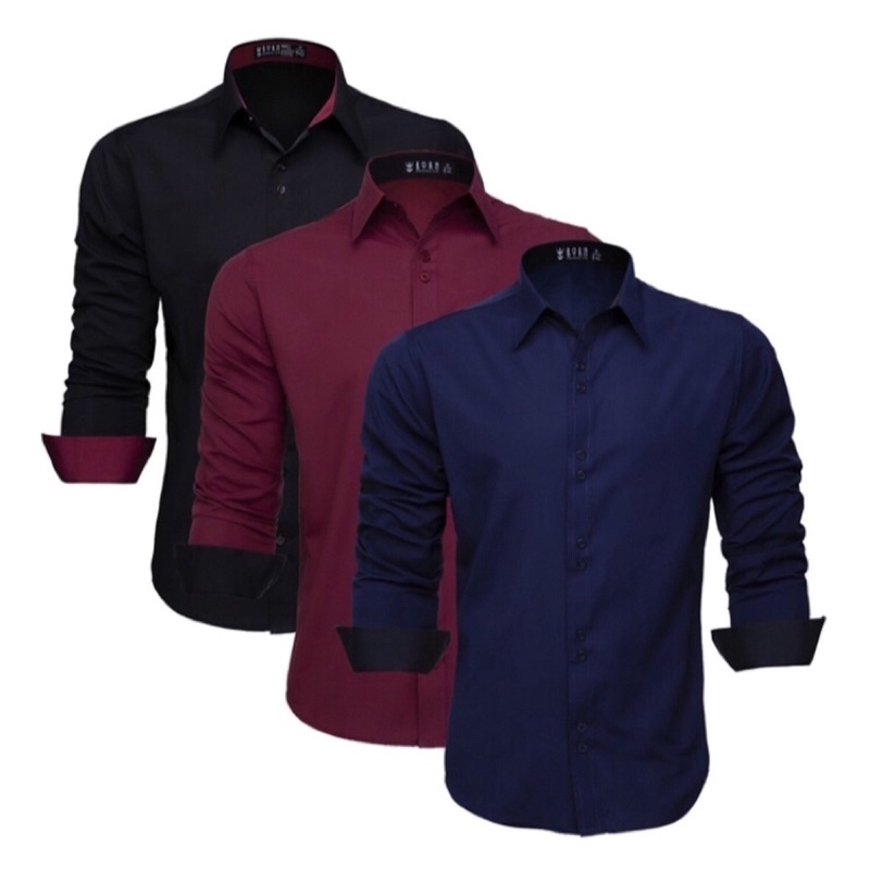 Kit com 3 Camisas Social Masculina Slim Manga Long
