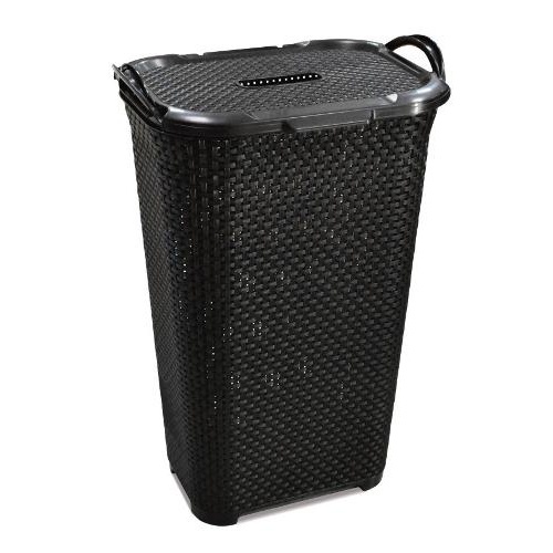 Cesto Rattan 50L com Tampa Basculada Preto Plásti