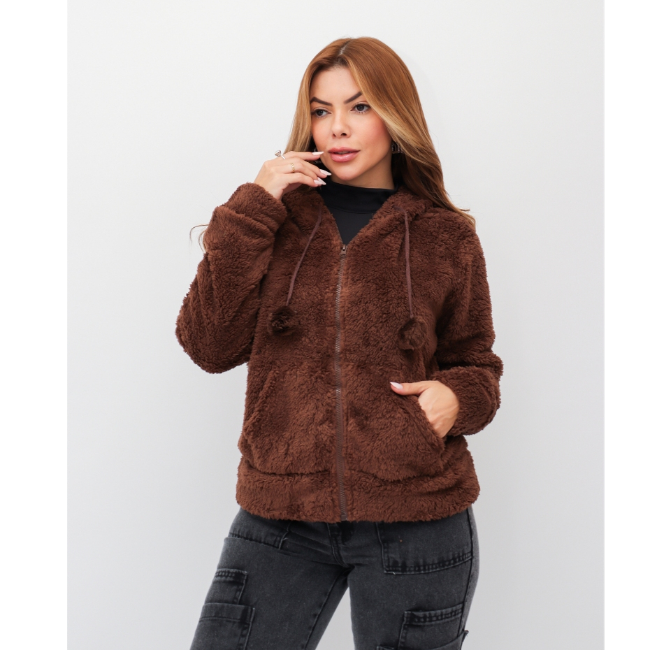 Blusa Feminina Casaco Moletom Pelúcia Com Capuz Z