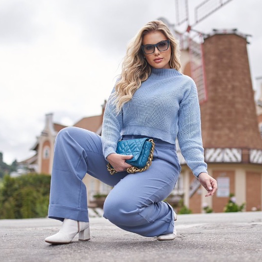Cropped Ombro Caído Blusinha Manga Longa Tricô M