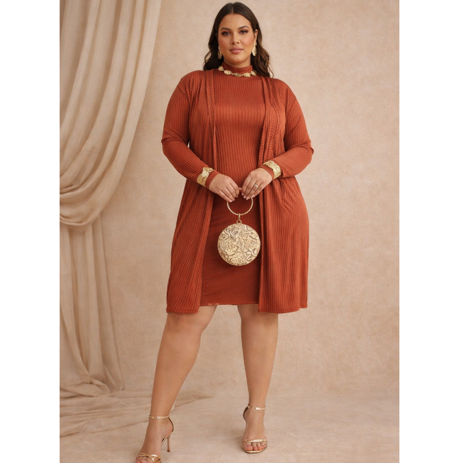 Conjunto Feminino Plus Size Canelado Kimono c/ Ves