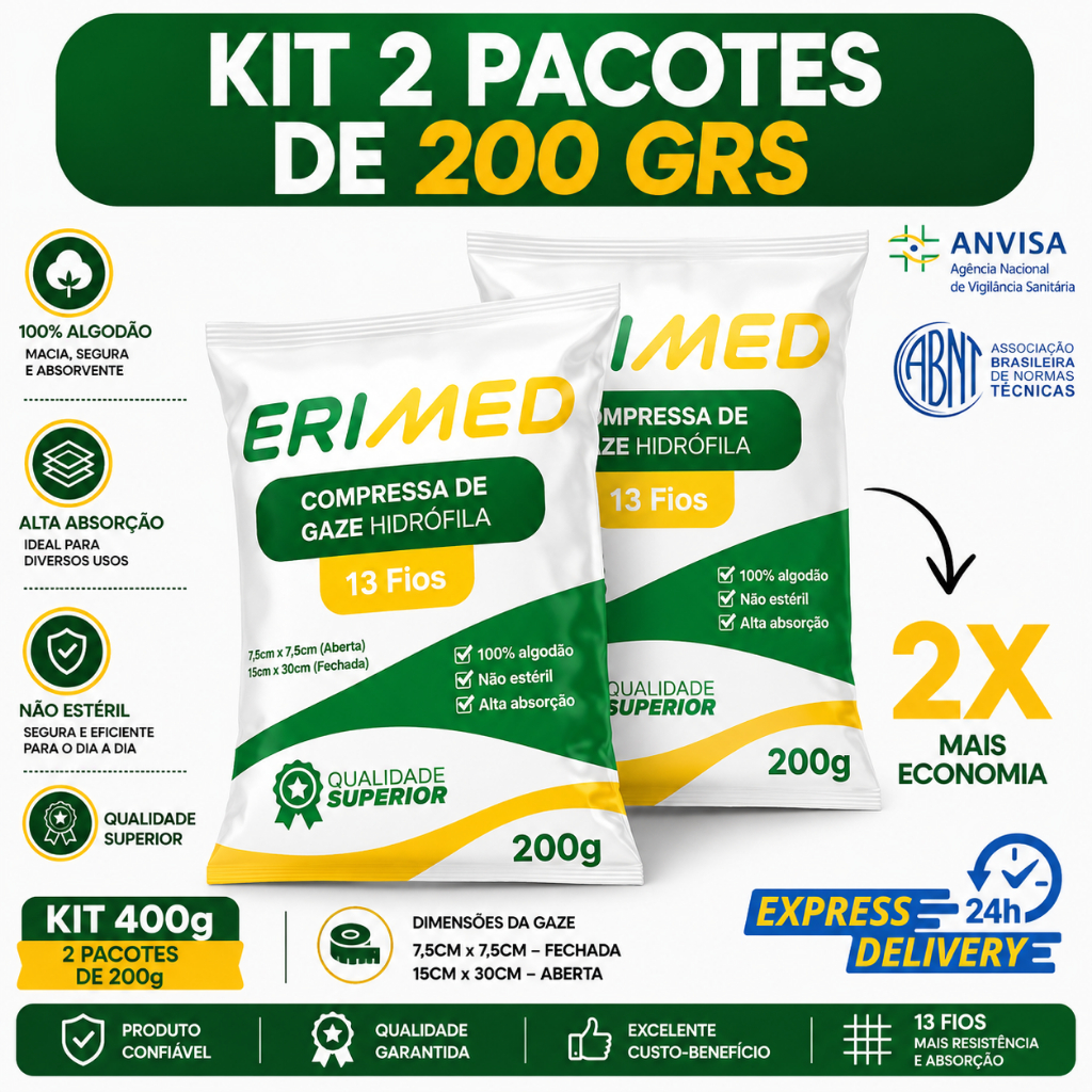 Kit 2 Compressa De Gaze 13 Fios 200 gramas Hidróf