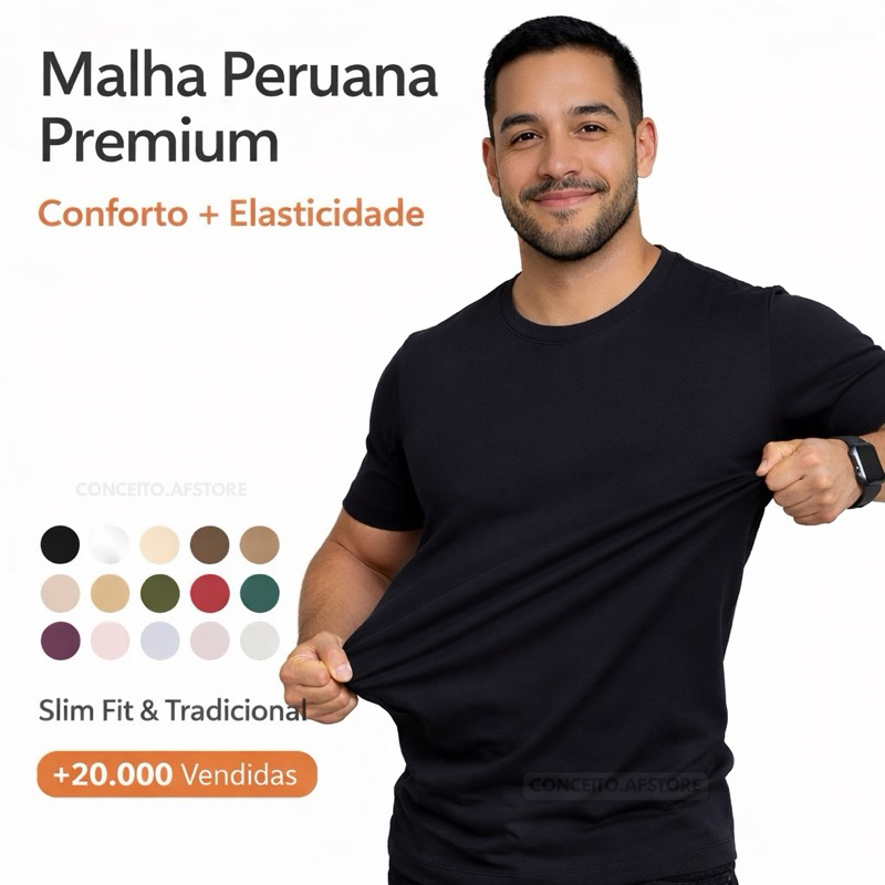 Camiseta Básica Masculina Malha Peruana Premium  