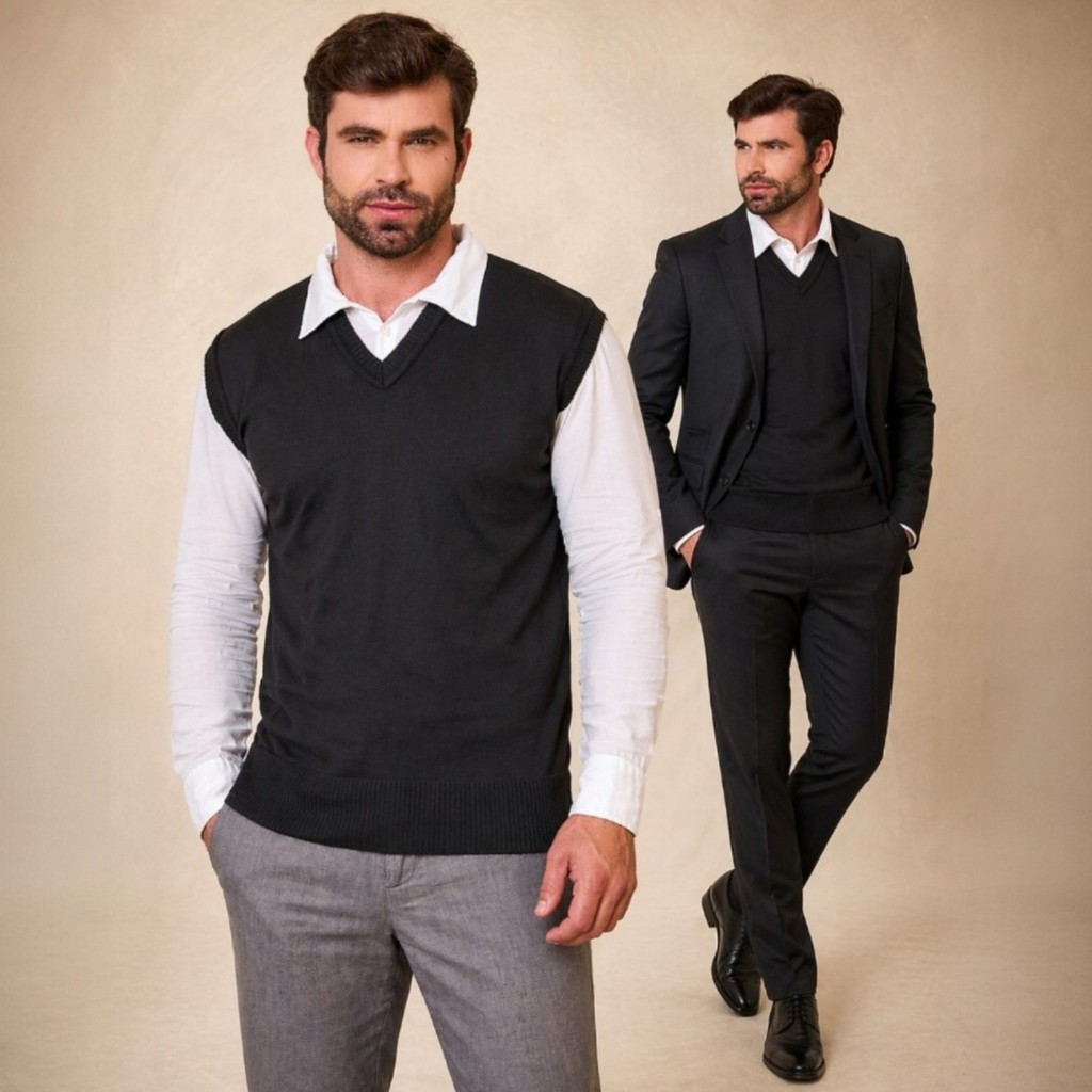 Colete Masculino Inverno Social de Tricot Sobrepos