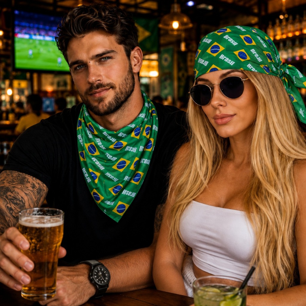 Bandana Lenço Brasil Cetim Torcida Copa Ajustáve