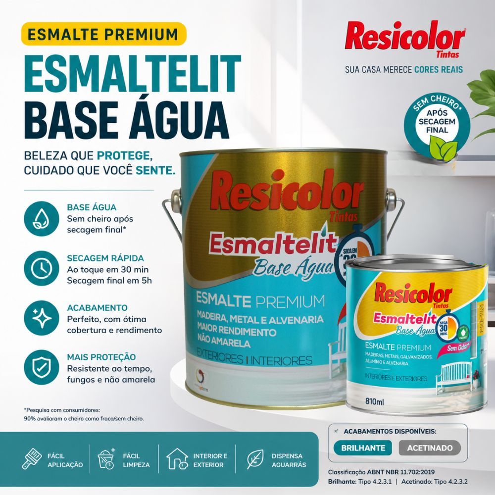 Tinta Esmalte Premium Base Água Resicolor 810ml, 