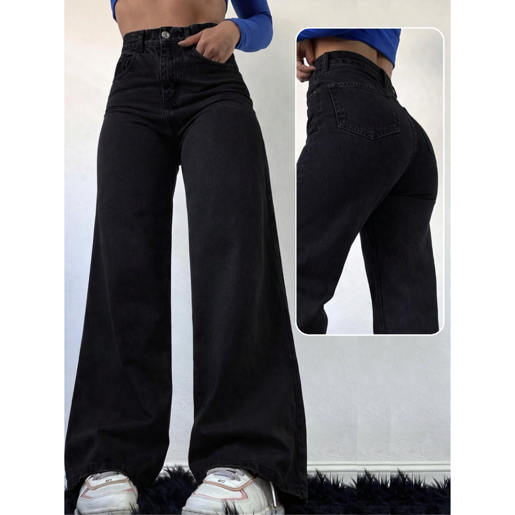 Calça Jeans Feminina Wide Leg Navalhada pantalona