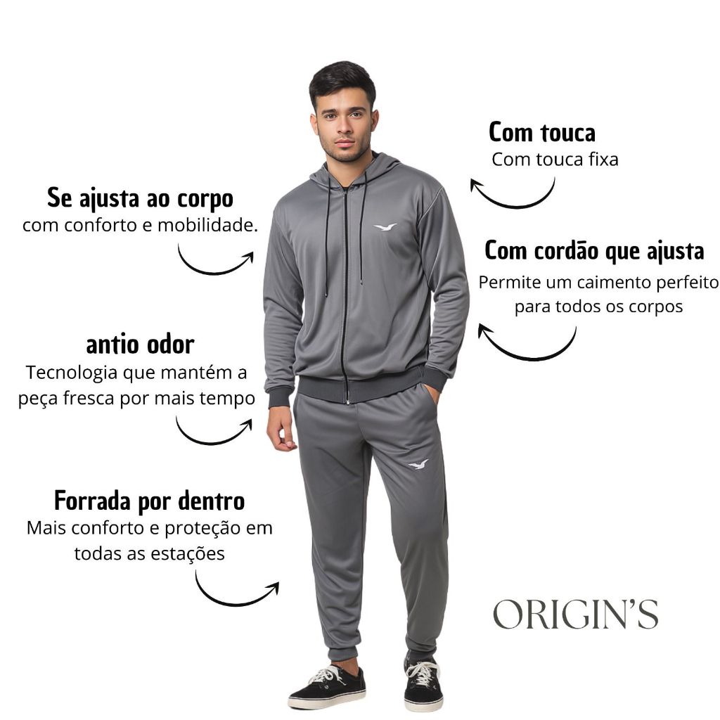 Conjunto Agasalho Slim Fit Para Academia Com Bolso