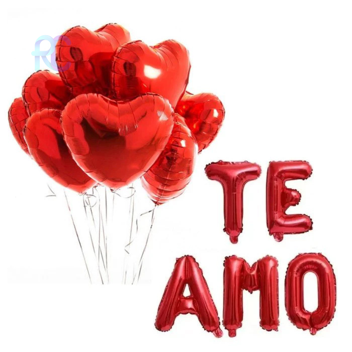 Kit Balão Letra Te Amo + Corações 45cm Vermelho