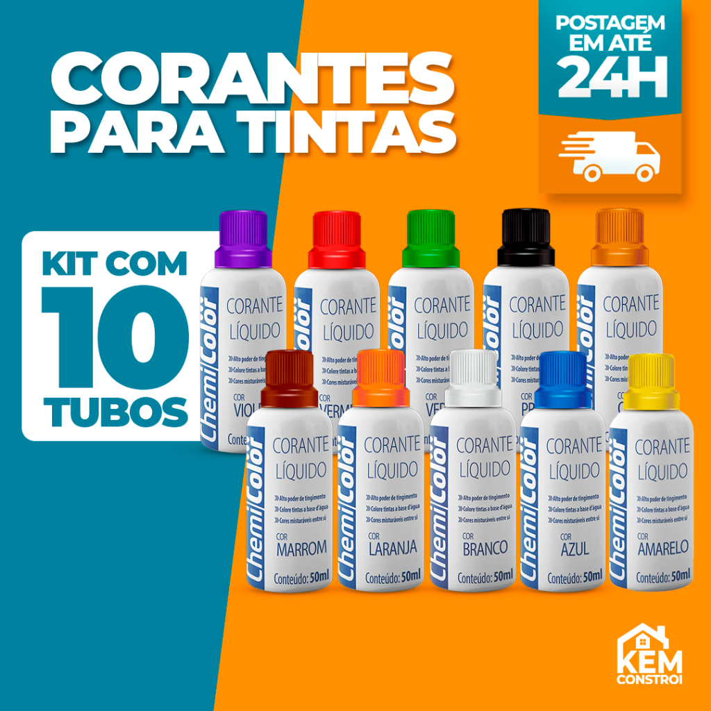 Kit 10 Corante Pigmento Liqúido Baston 50ml ̵
