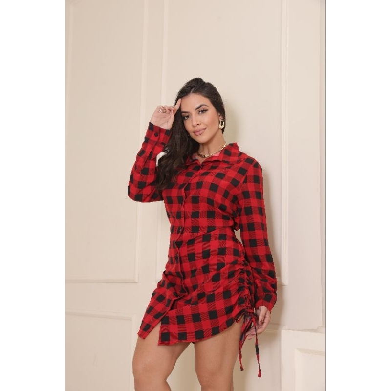 Vestido Chemise Xadrez Feminino com costa lastex