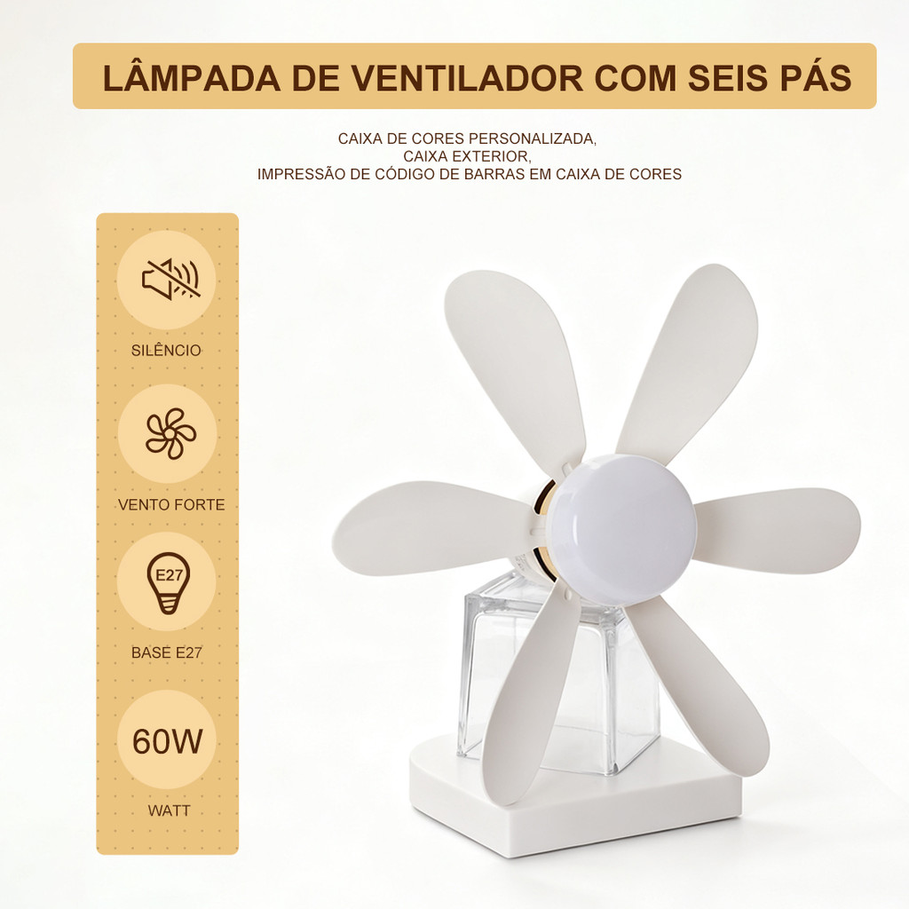 Ventilador De Teto Luz LED 60W Com 6 Hélices 3 Ti