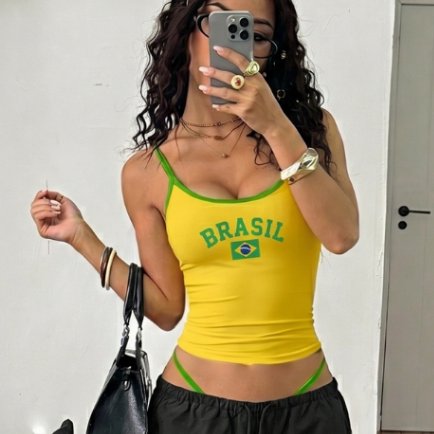 Regata Baby Look Brasil Feminina Y2K Estampa Brasi