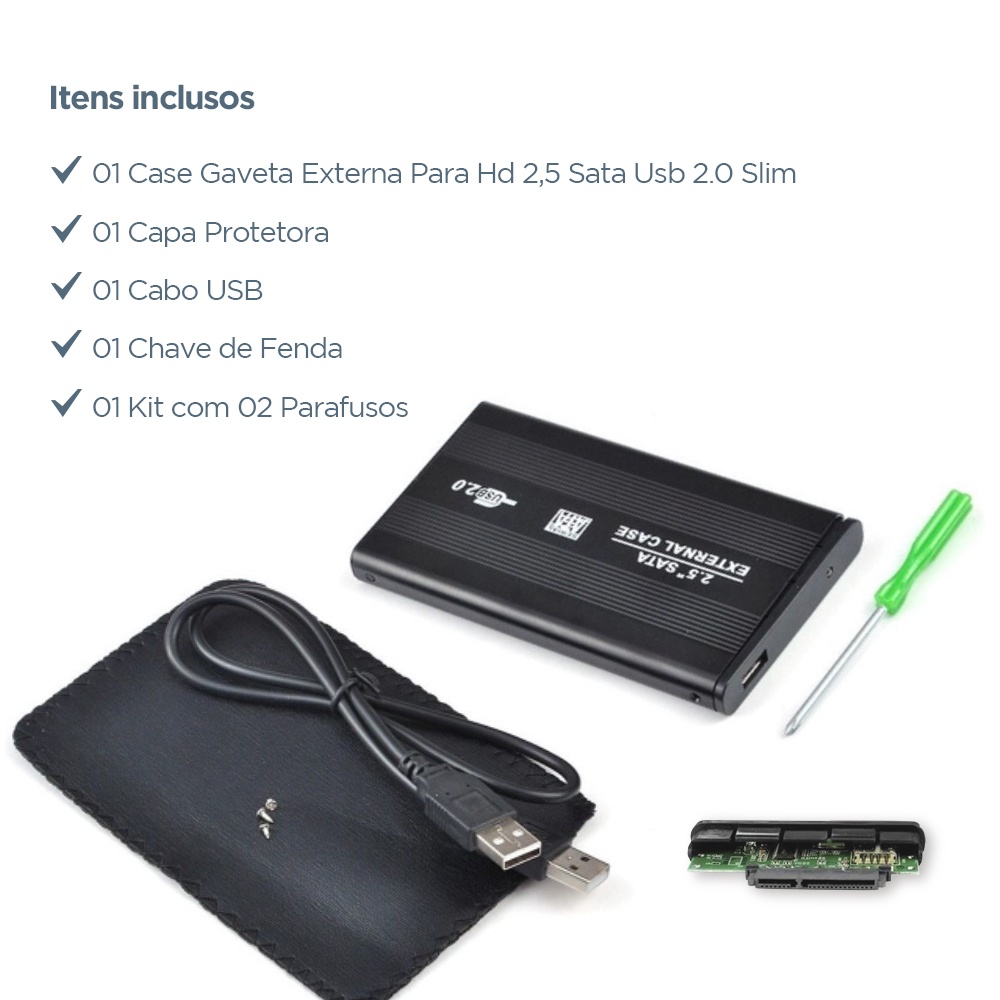 Case Para Hd Externo 2.5 Sata Notebook Usb 2.0 ssd