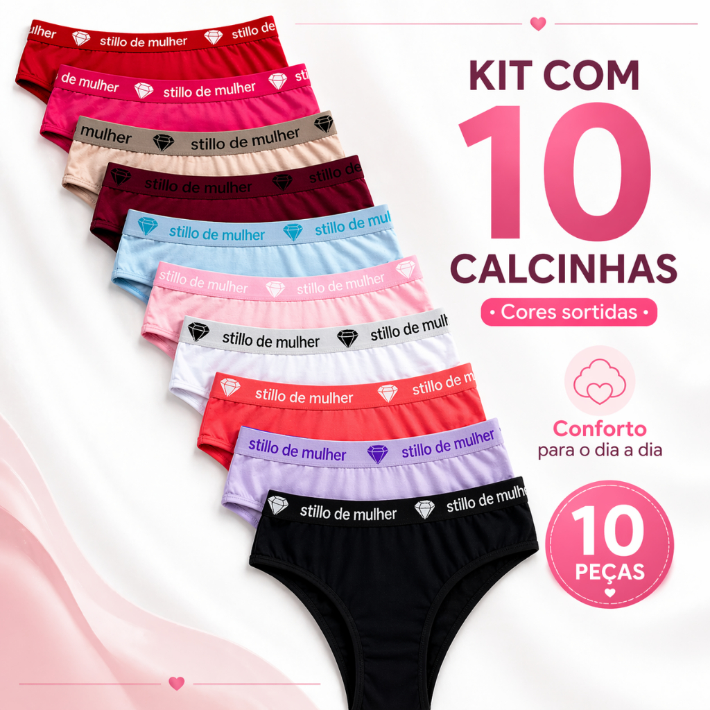 Kit 10 e 5 Calcinha Conforto Cós Alto 100% Algod�