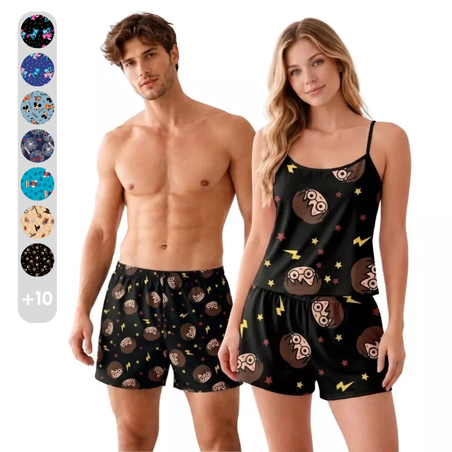 Kit Casal Pijama Feminino Cueca Samba Canção Kit