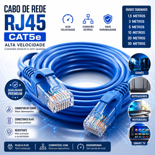 Cabo de Rede Internet Ethernet RJ45 Montado Cat5 A